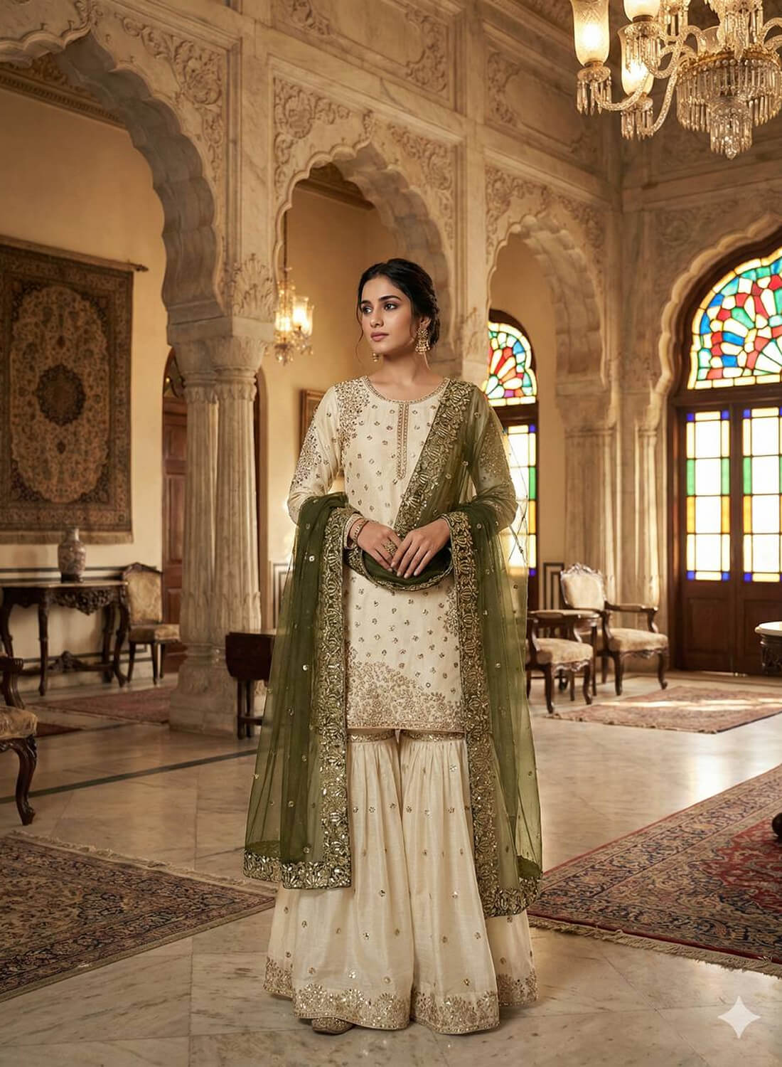 Pure Fendy Silk With Heavy Embroidery Sequence Work Top-Bottom And Dupatta Set