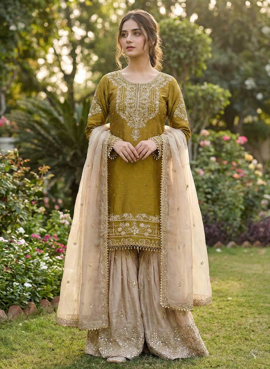 Pure Heavy GMY SILK With Heavy Embroidery Coding Dori-Sequence