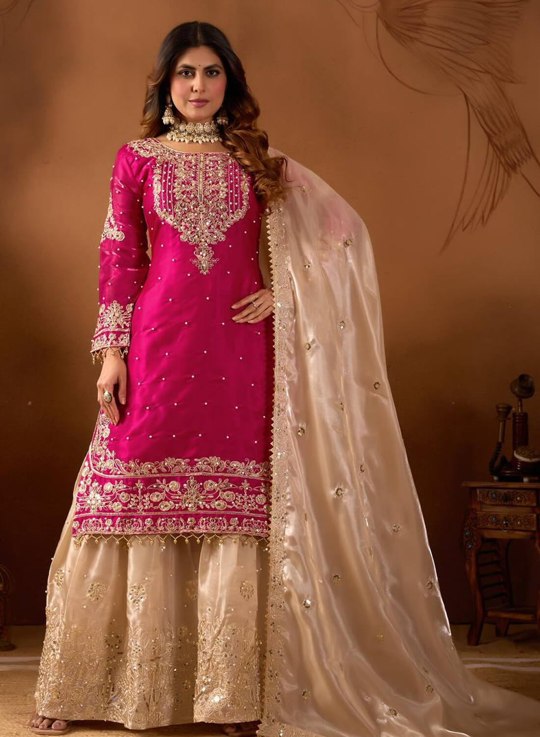 Pure Heavy GMY SILK With Heavy Embroidery Coding Dori-Sequence