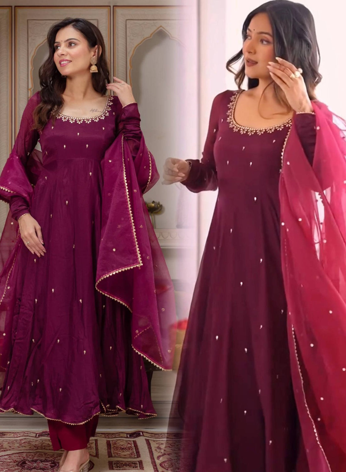 Heavy Fox Georgette Embroidered Gown Set with Dupatta