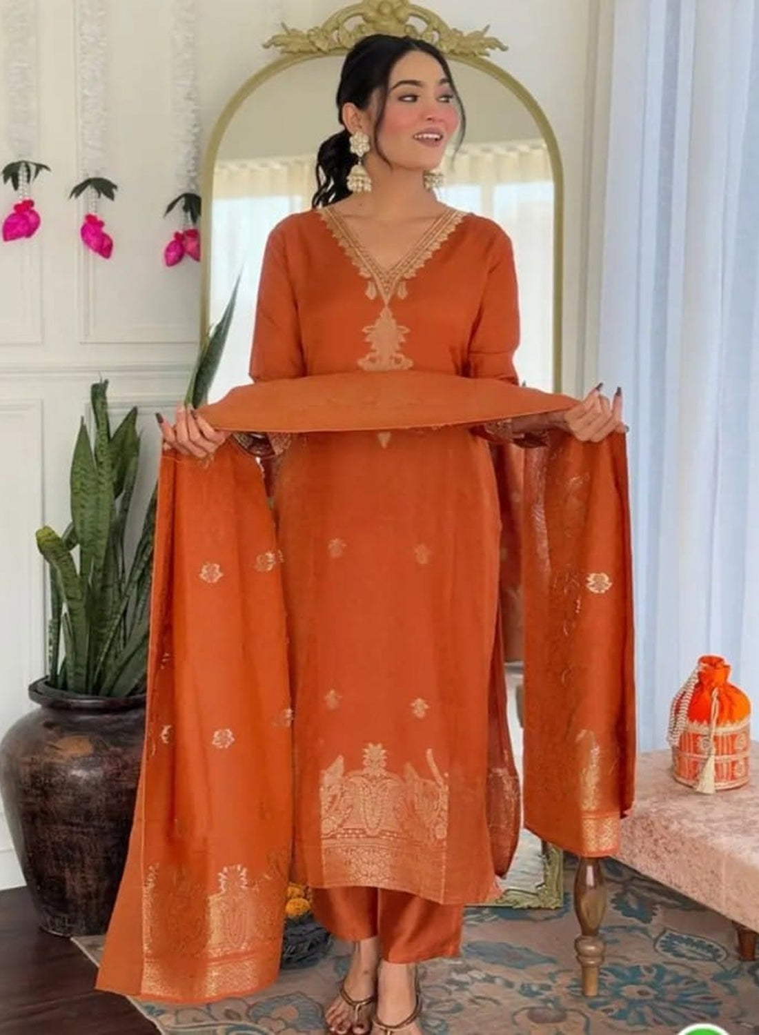 Stylish Viscose Jacquard Kurti Set with Embroidery