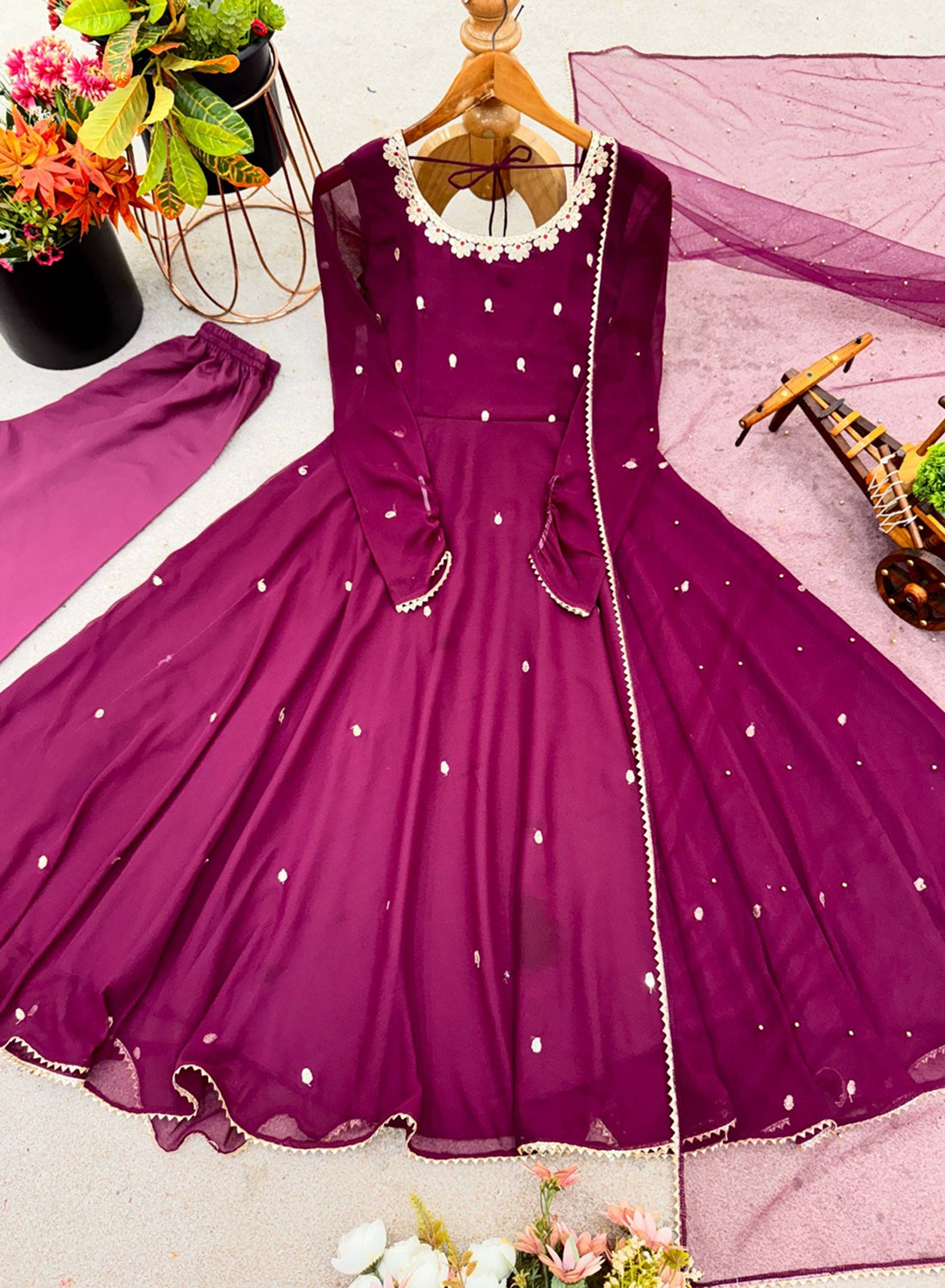 Heavy Fox Georgette Embroidered Gown Set with Dupatta