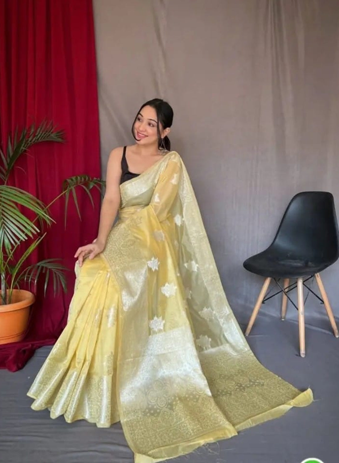 Soft Muslin Saree with Golden Zari Weaving Border