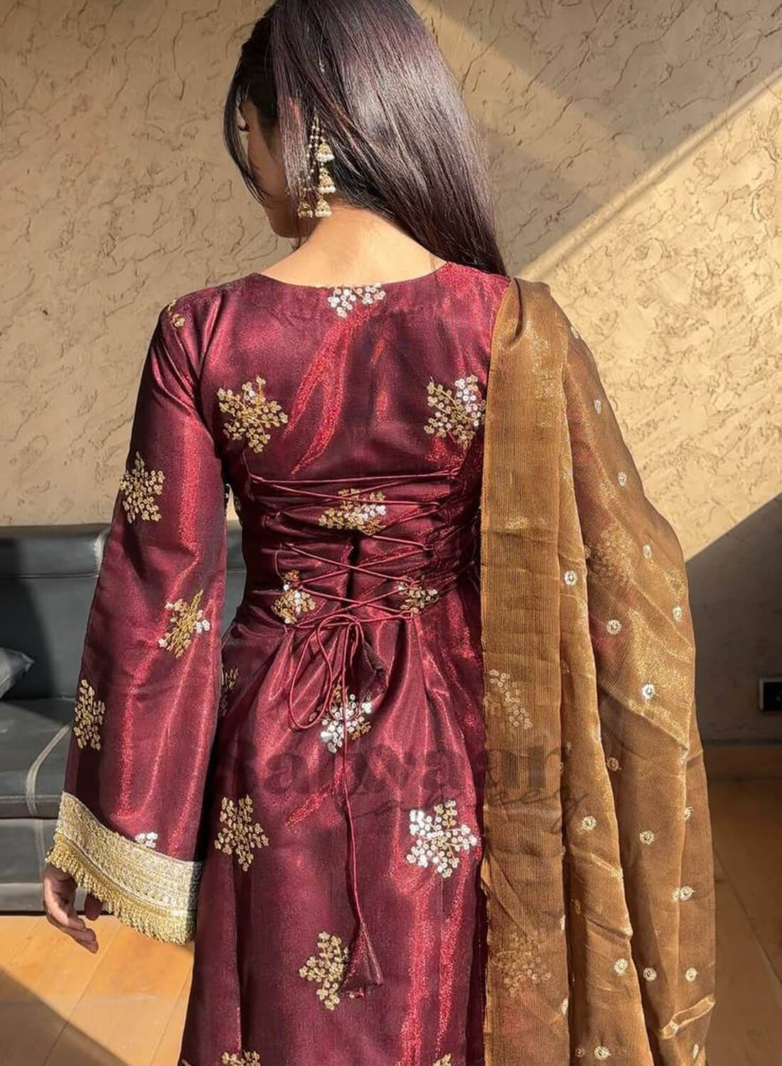 Natural Crep Silk Top-Bottom And Dupatta Set Fully Stitched Ready To Wear