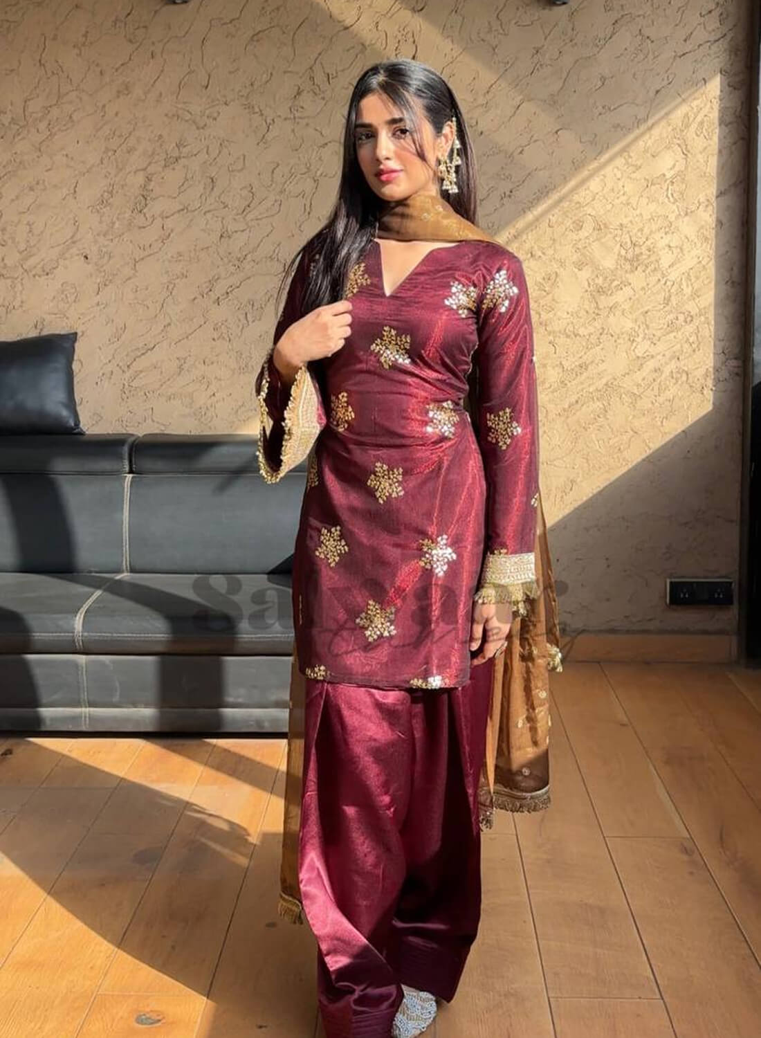 Natural Crep Silk Top-Bottom And Dupatta Set Fully Stitched Ready To Wear