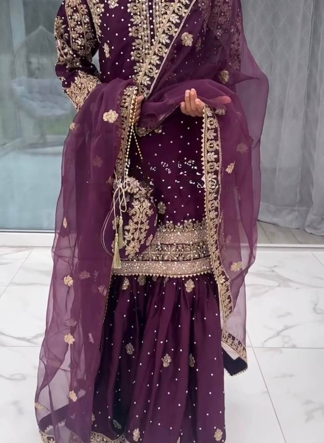 Natural Crep Silk Top-Bottom And Dupatta Set Fully Stitched