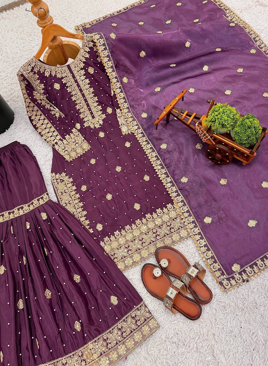 Natural Crep Silk Top-Bottom And Dupatta Set Fully Stitched