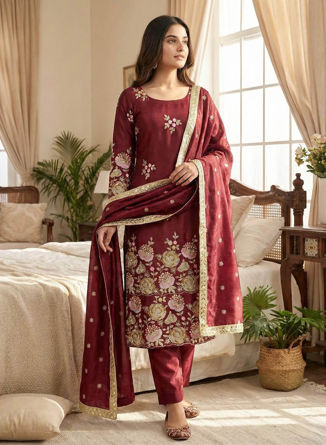 Pure Heavy Organza Poly Silk With Heavy Embroidery And Dupatta Set Fully Stitched
