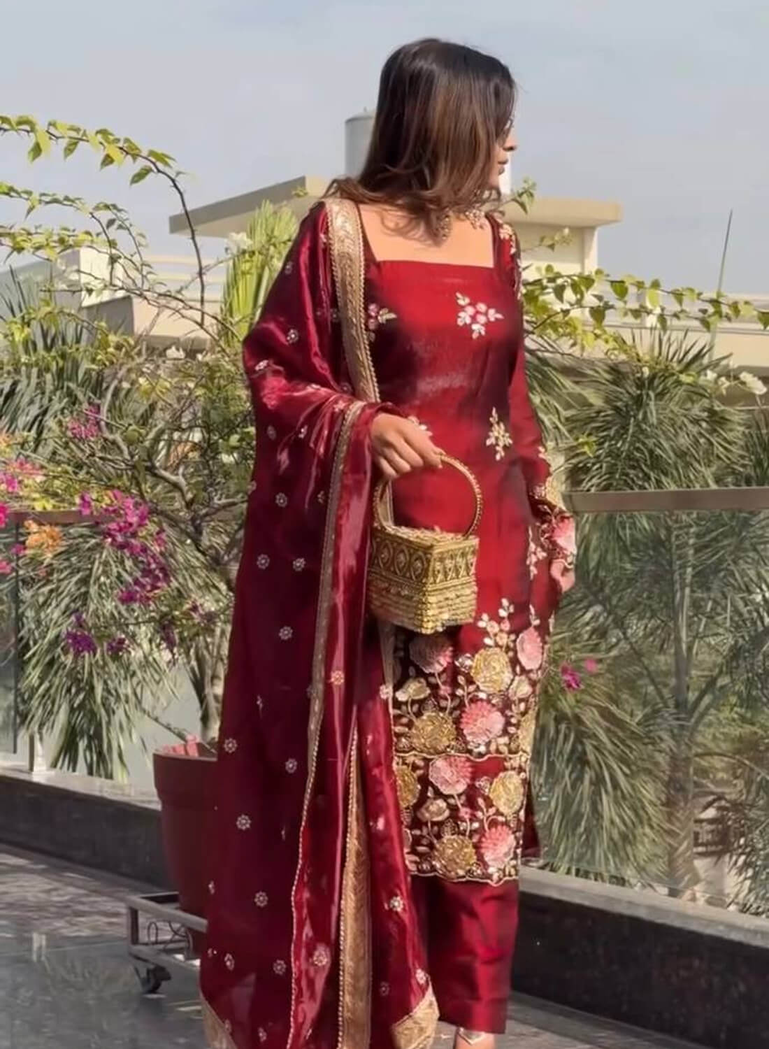 Pure Heavy Organza Poly Silk With Heavy Embroidery And Dupatta Set Fully Stitched