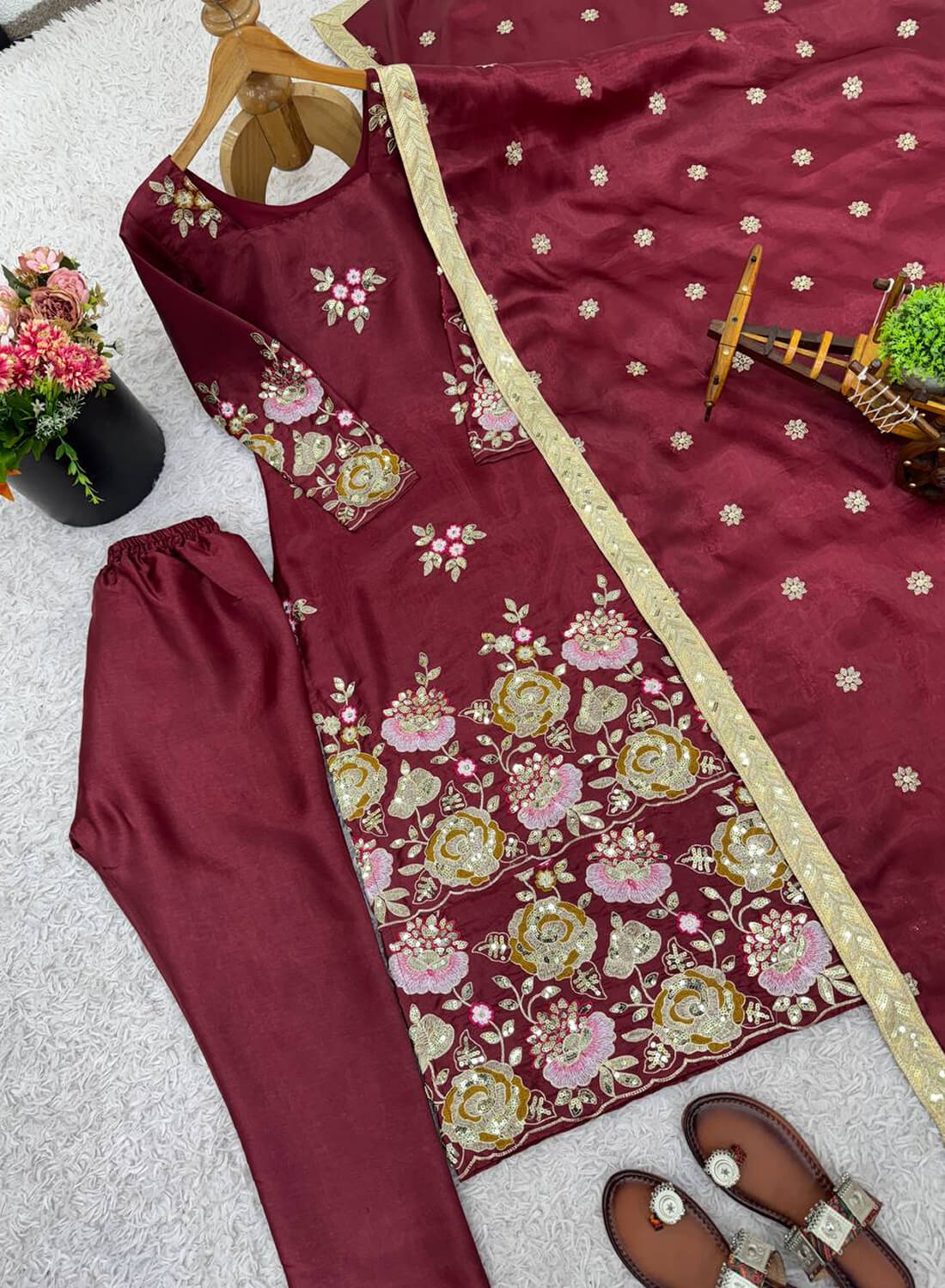 Pure Heavy Organza Poly Silk With Heavy Embroidery And Dupatta Set Fully Stitched