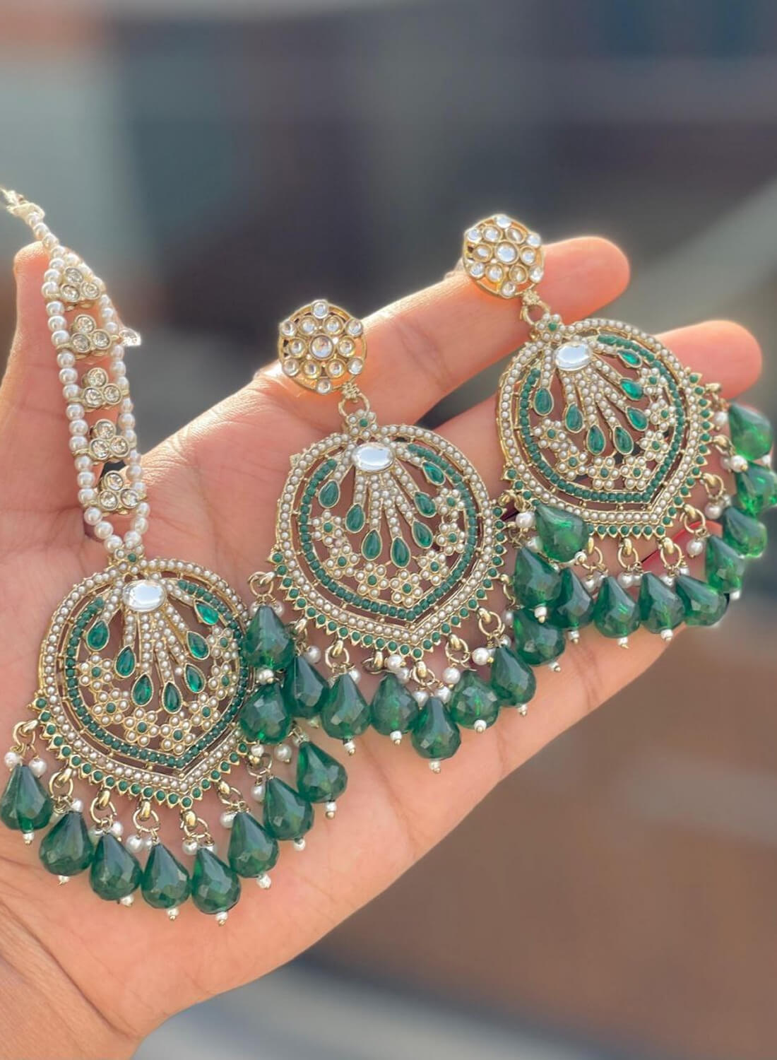Beautiful Premium Quality Pakistani Work Earrings & Tika Set