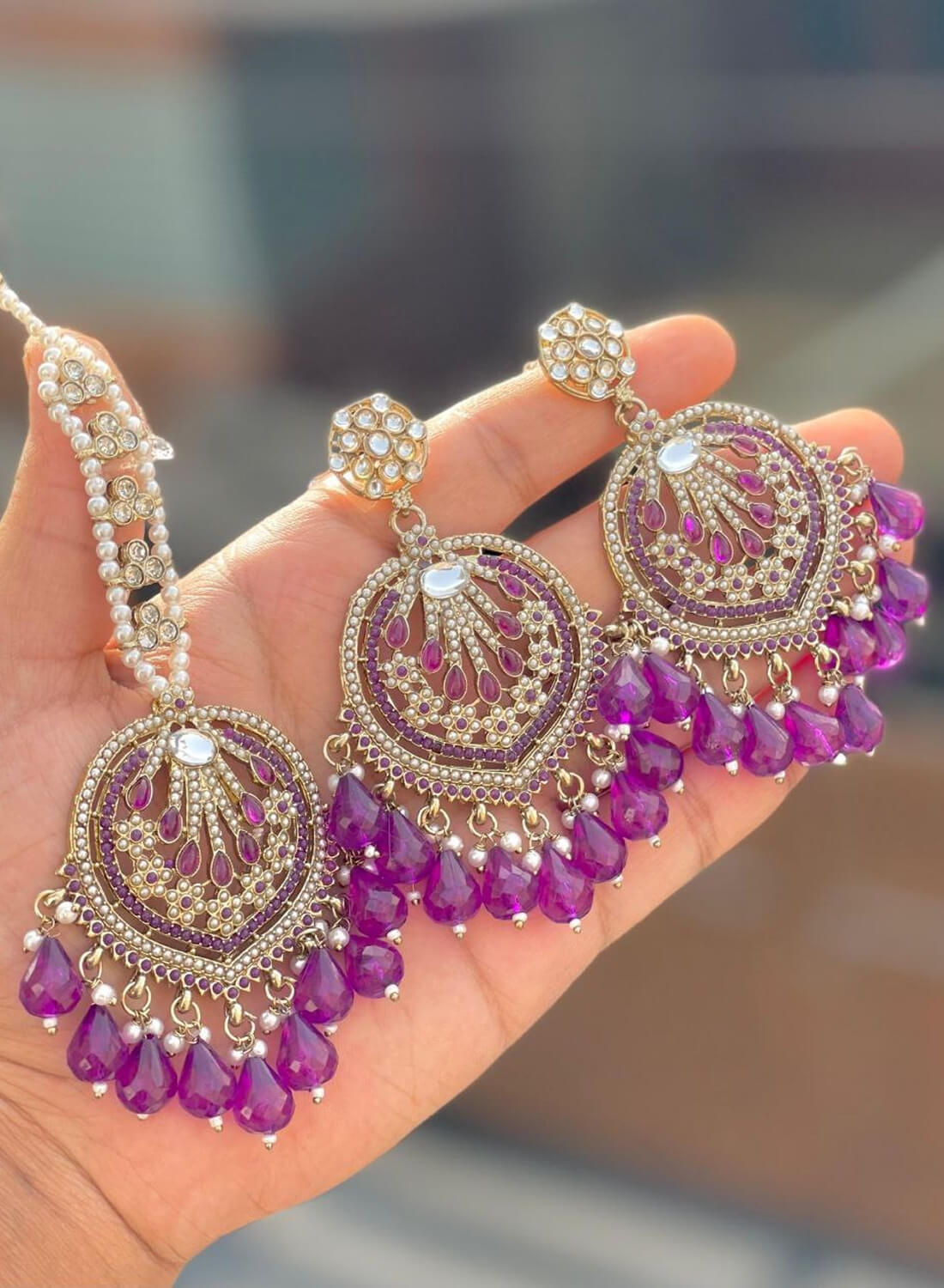 Beautiful Premium Quality Pakistani Work Earrings & Tika Set
