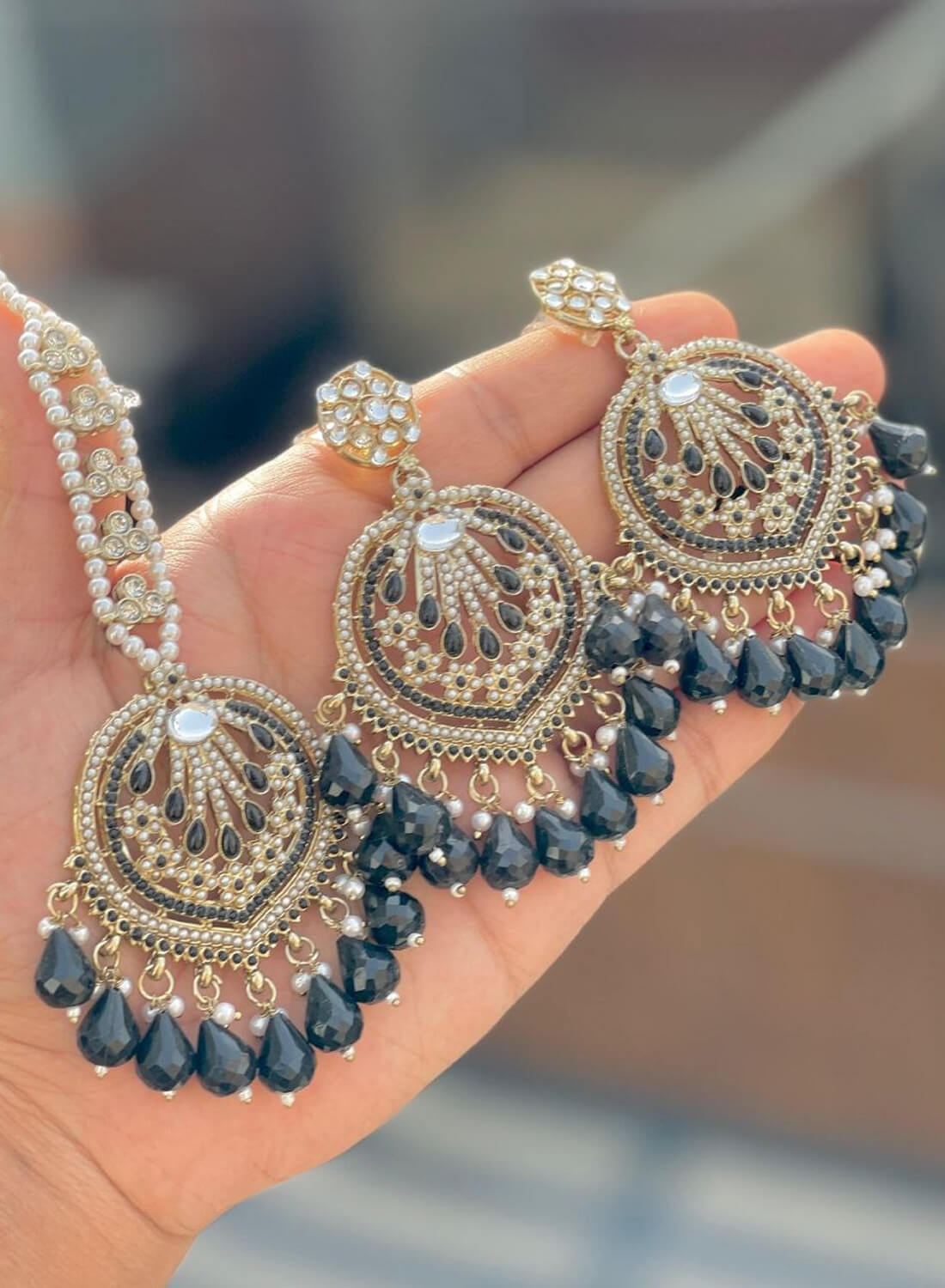 Beautiful Premium Quality Pakistani Work Earrings & Tika Set