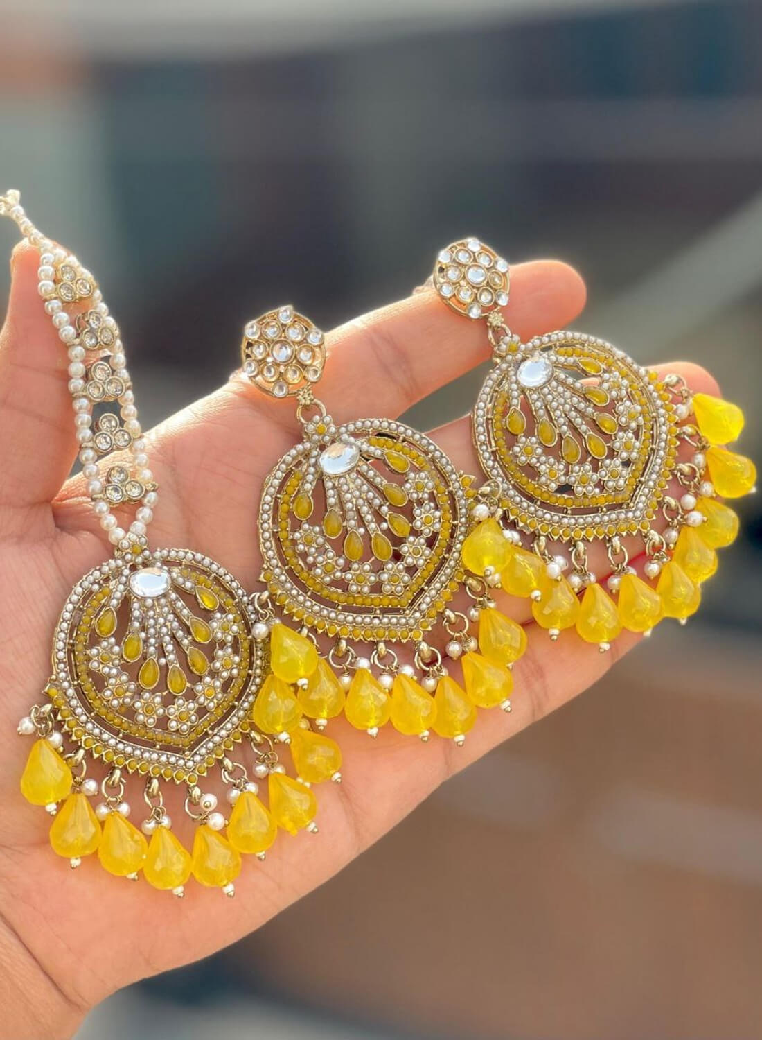 Beautiful Premium Quality Pakistani Work Earrings & Tika Set
