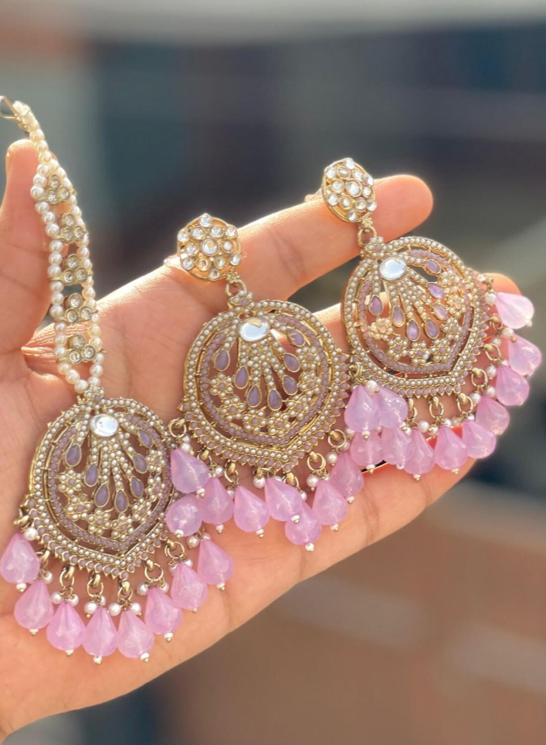 Beautiful Premium Quality Pakistani Work Earrings & Tika Set