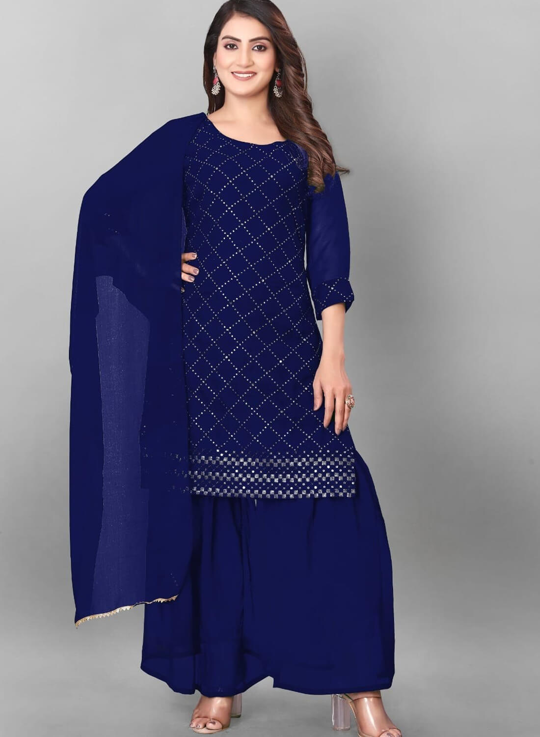 Georgette Kurti & Sarara With Dupatta Set