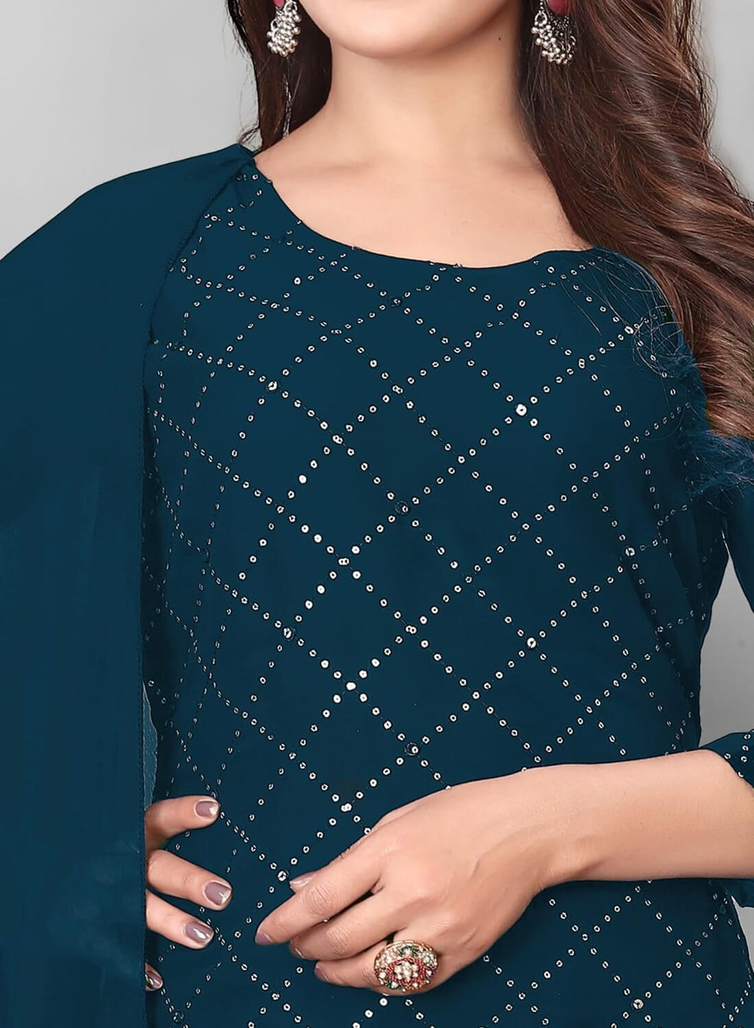 Georgette Kurti & Sarara With Dupatta Set