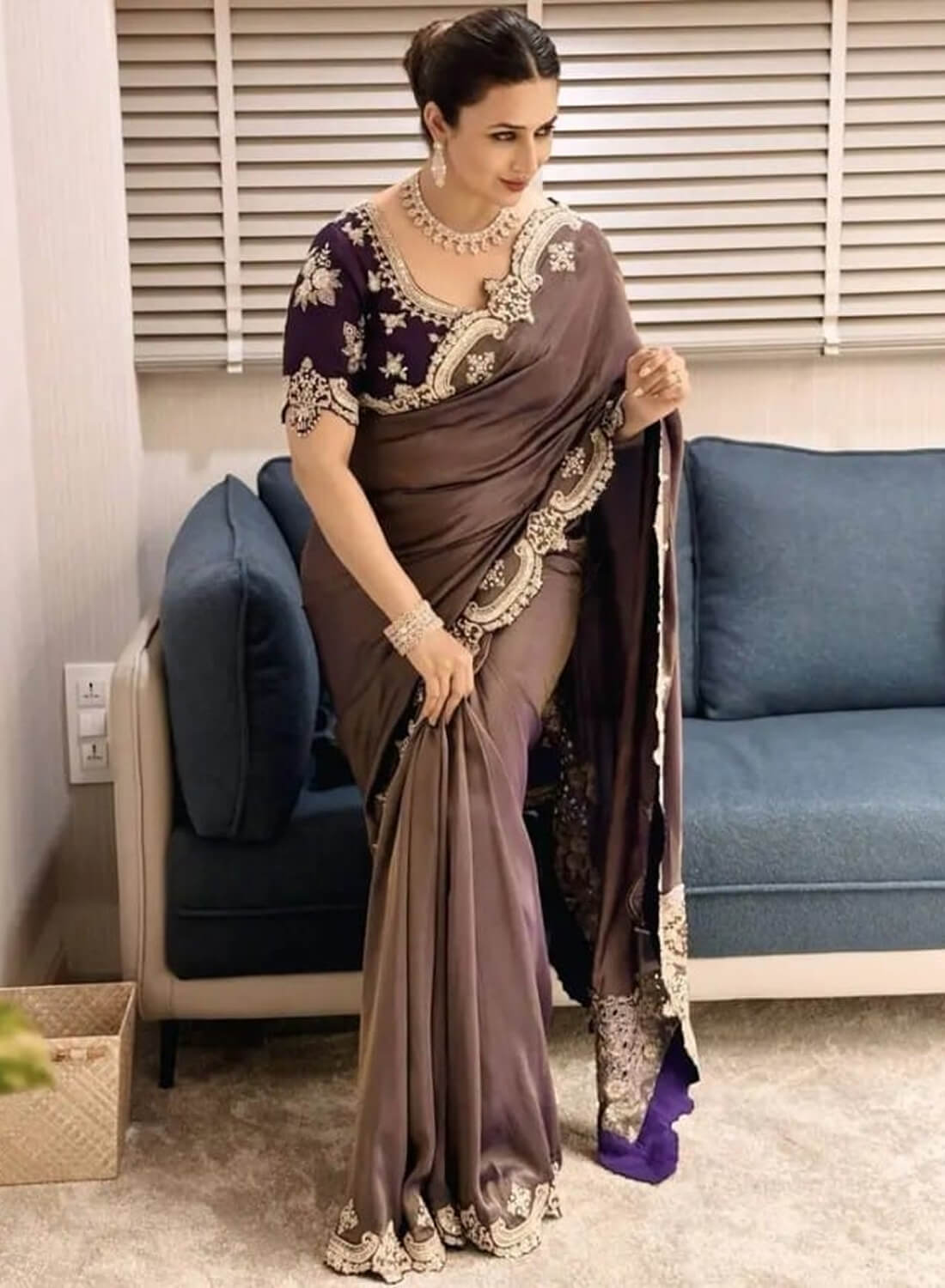 Designer Soft Silk Saree with Scallop Border Premium Zari Embroidery Look