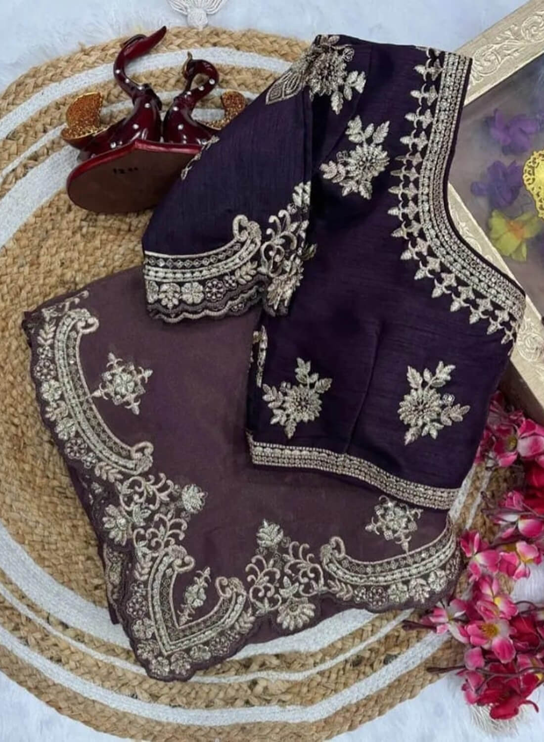 Designer Soft Silk Saree with Scallop Border Premium Zari Embroidery Look