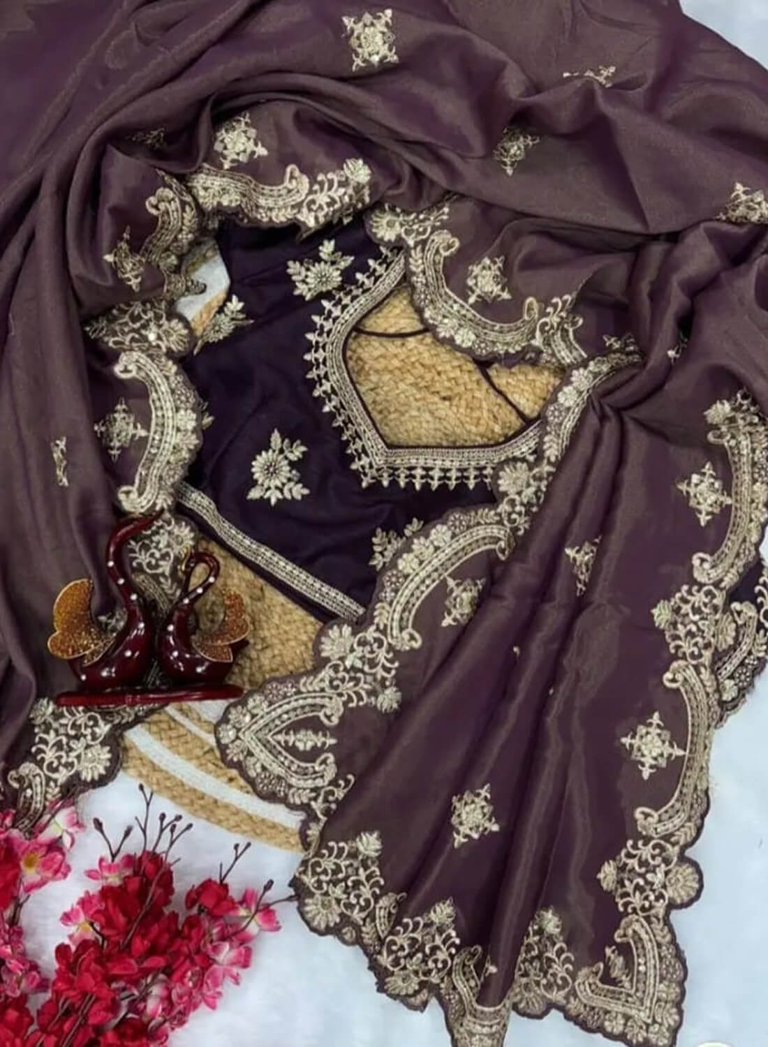 Designer Soft Silk Saree with Scallop Border Premium Zari Embroidery Look